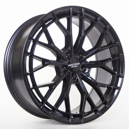 Black alloy wheel rim with a multi-spoke design and center cap reading 'Forza Wheels'