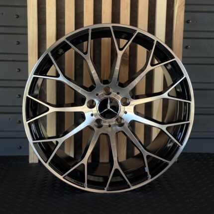 Mercedes-Benz alloy wheel with a multi-spoke silver and black finish, centered Mercedes hub